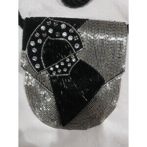 Vintage Ann Green Black Silver Clutch Style Purse